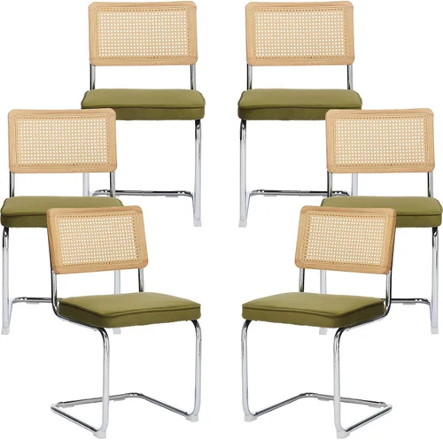 Miniatura 7 de ODUSE-DAILY Black Modern Rattan Dining Chairs Set of 4, Linen Fabric Upholstered Kitchen & Dining Room Chairs Set of 4, Sillas de Comedor, Cane