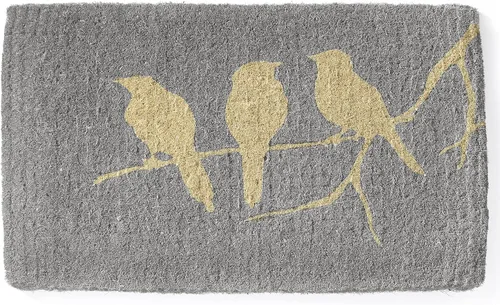 Miniatura 4 de Fab Habitat Felpudo extra grueso, tejido a mano, duradero, fibra de coco natural, entrada, puerta delantera, porche, patio, pájaros en rama, gris