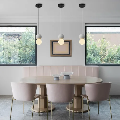 Miniatura 7 de Moderna lámpara colgante de hormigón de 1 luz para isla de cocina, lámpara de techo de bola de vidrio blanco, iluminación colgante para comedor