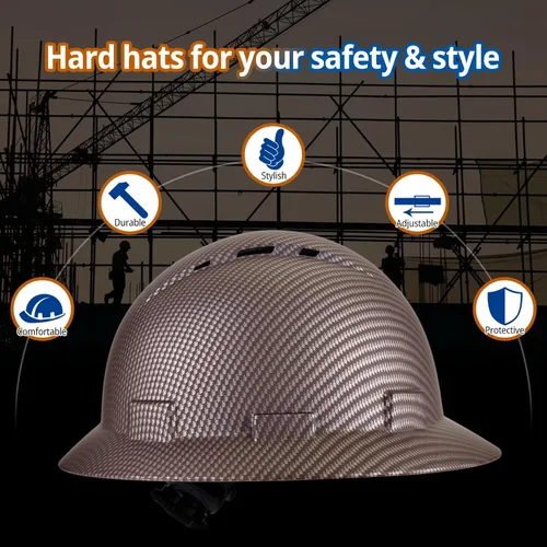 Miniatura 2 de Casco de seguridad OSHA de ala completa, casco de seguridad duradero y ligero de fibra de carbono, equipo de protección de suspensión de trinquete