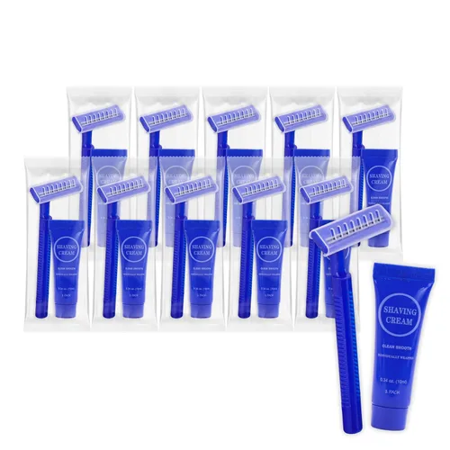 Juego de crema de afeitar desechable, máquinas de afeitar manuales envueltas individualmente a granel con mini crema de afeitar suave, artículos de