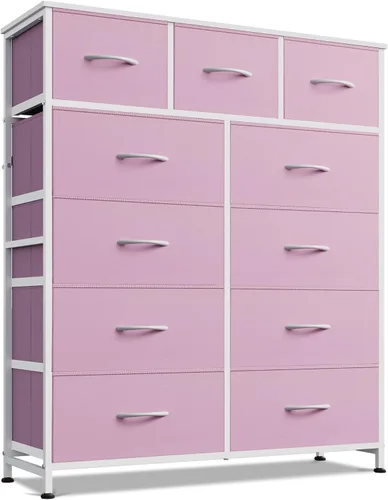 Miniatura 17 de WLIVE Cómoda alta para dormitorio, torre de almacenamiento de aparadores de tela, cómoda y cómoda con 11 cajones, armario de almacenamiento, Gris