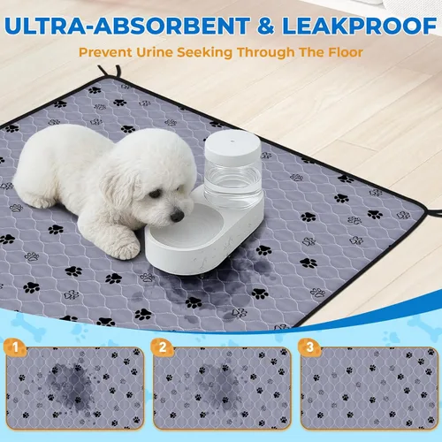 Miniatura 3 de Fostanfly Almohadillas lavables para orina para perros, paquete de 2 almohadillas reutilizables superiores de 36 x 48 pulgadas, impermeables, Gris