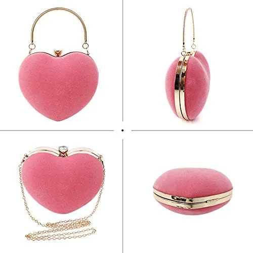 Miniatura 5 de Goclothod Bolso de mano en forma de corazón para mujer, bolso de hombro de terciopelo, bolsos de noche