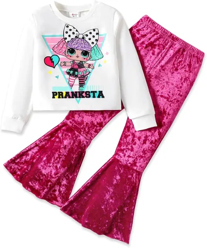 LOL Surprise Conjunto de 2 piezas para niñas camiseta de manga larga con nudo anudado y parte inferior acampanada color rosa corazón