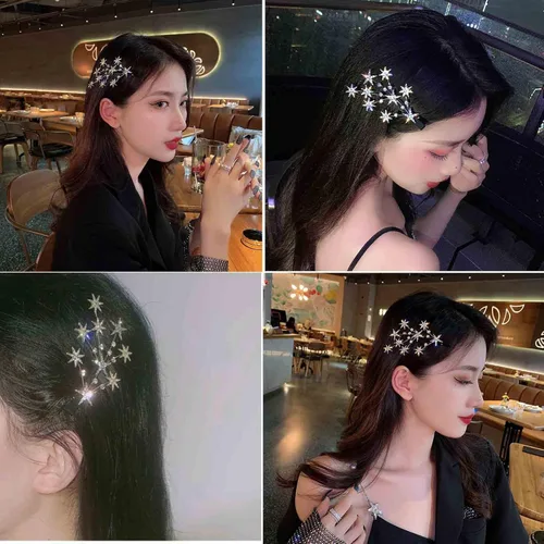 Miniatura 7 de Crystal Star - Pasador de pelo con diamantes de imitación, accesorio para el cabello de novia, tocado decorativo para mujeres y niñas (dorado)