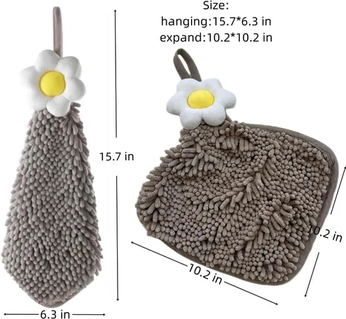 Miniatura 4 de Paquete de 3 toallas de mano de felpilla de animales con lazo Haning, toallas de mano de flores para cocina y baño, toalla de baño de manos