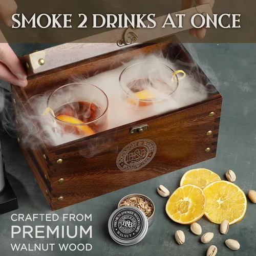 Miniatura 2 de BOURBON & BARREL Kit para Ahumar Cócteles Elaborado con Madera de Nogal Kit para Ahumar Whisky con Ahumador Instantáneo, Caja para Ahumar, Caja
