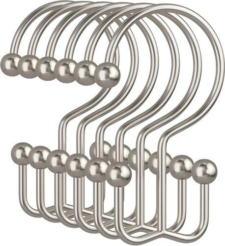 Miniatura 13 de Amazer Ganchos para cortina de ducha, anillos de cortina de ducha dobles de metal resistentes al óxido para ganchos de ducha enrollables, 12 anillos