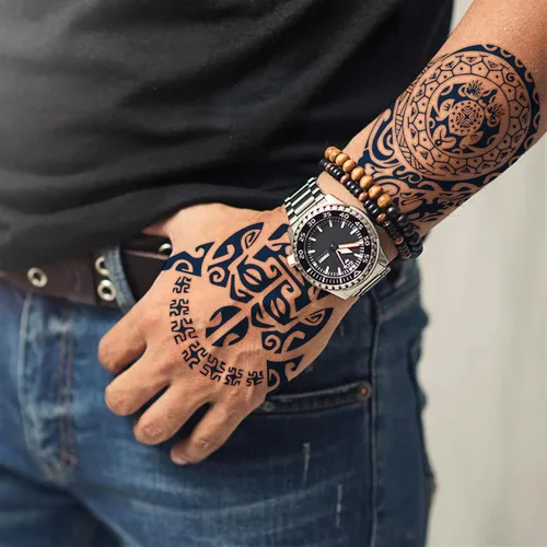 Miniatura 3 de 10 tatuajes vikingos celtas nórdicos para la parte posterior de las manos y los antebrazos, tatuajes tribales de Bule para la cara, fiesta vikinga