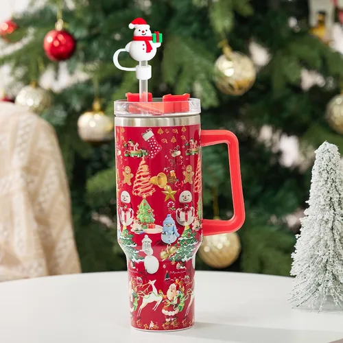 Miniatura 6 de 6 piezas de cubiertas de pajita para taza Stanley de Navidad, tapa de pajita de silicona para vaso Stanley de 30 y 40 oz con asa, cubiertas de punta