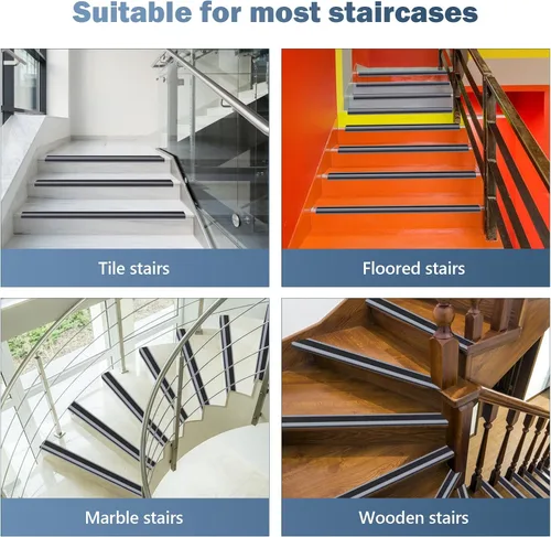 Miniatura 6 de Borde de goma autoadhesivo para escaleras, protector de borde de escalera de vinilo para exteriores e interiores (4 pies, negro y gris)