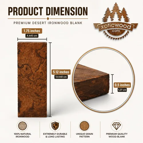 Miniatura 2 de IECAP LLC Bookmatched - Básculas de mango de cuchillo de madera de hierro del desierto (patrón de bola de color burdeos) - Grado A, 1 par