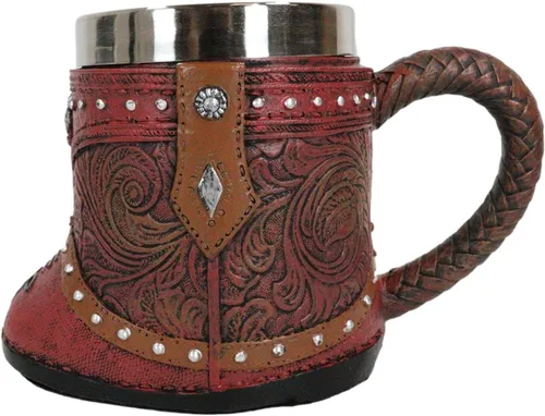 Miniatura 4 de Ebros Gift Bota rústica de vaquera occidental con taza de café con estrella solitaria en piel sintética con acabado floral de desplazamiento floral