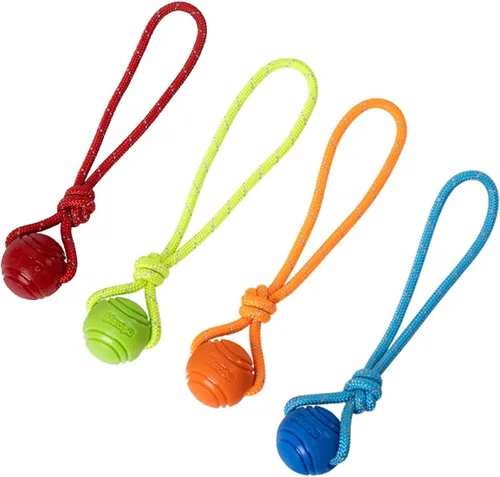 Pelota de entrenamiento para perros en una cuerda, pelota de goma para perros con asa para tira y afloja K9, recompensas de entrenamiento para