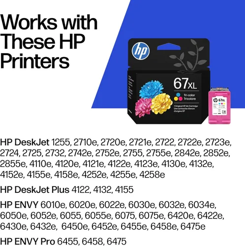 Miniatura 2 de HP 67XL Cartucho de tinta Funciona con HP ENVY 6000 Series, HP ENVY Pro 6400 Series, HP DeskJet 1255, 2700 Series, DeskJet Plus 4100 Series