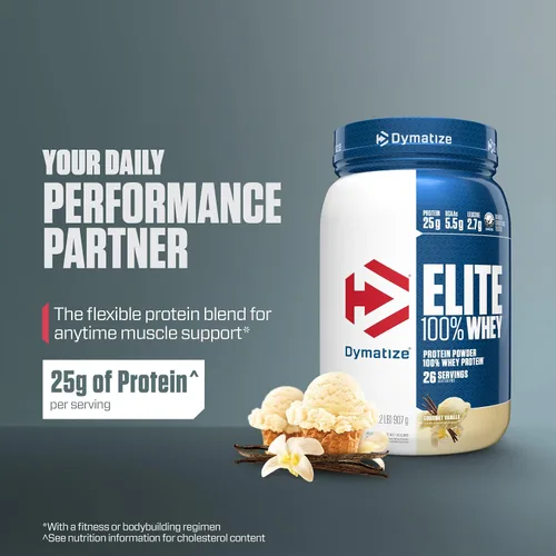 Miniatura 2 de Dymatize Elite 100% proteína de suero en polvo, L-leucina, absorción rápida y digestión rápida para una recuperación muscular óptima, vainilla