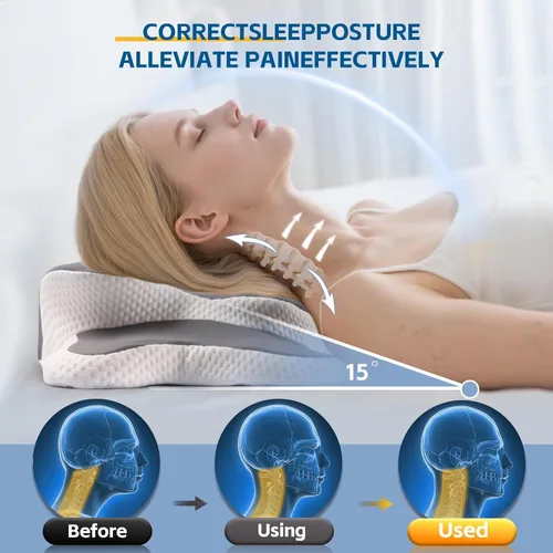 Miniatura 4 de Almohada cervical para alivio del dolor de cuello y hombros, almohada de espuma viscoelástica, almohadas ortopédicas con contorno ergonómico