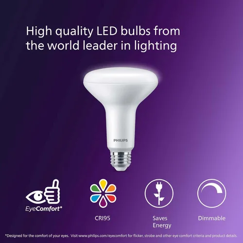 Miniatura 5 de PHILIPS Bombilla LED 65W BR30 Paquete de 4 Ultra Definición (2200K) 650 Lúmenes (7.5W = 65W) Bombillas regulables esmeriladas libres de parpadeo