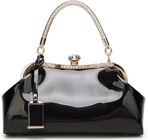 Bolso de mano de charol brillante para mujer, bolso de mano con asa superior, bolso de hombro de noche, bolso de boda, bolso retro