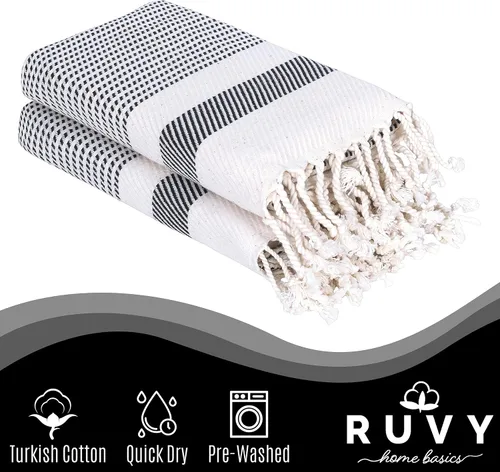 Miniatura 2 de Ruvy Home Basics - Juego de 2 toallas de mano turcas para baño, 18 x 40 pulgadas, algodón, toallas de mano decorativas para cocina, cocina, té, Negro