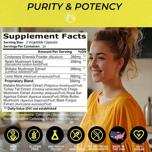 Miniatura 5 de THE ENCLARE NUTRITION Suplemento de hongos Complejo 10 en 1 Apoyo Inmunológico Melena de Leones, Reishi, Cola de Pavo, Cordyceps, Chaga, Maitake