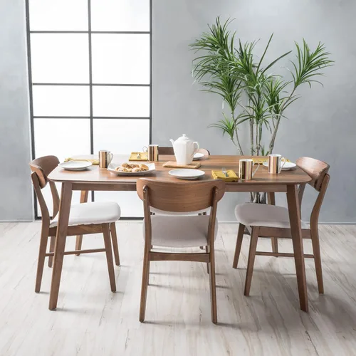 Miniatura 2 de Christopher Knight Home Lucious - Juego de comedor rectangular de 60 pulgadas, juego de 5 piezas, nogal natural y beige claro