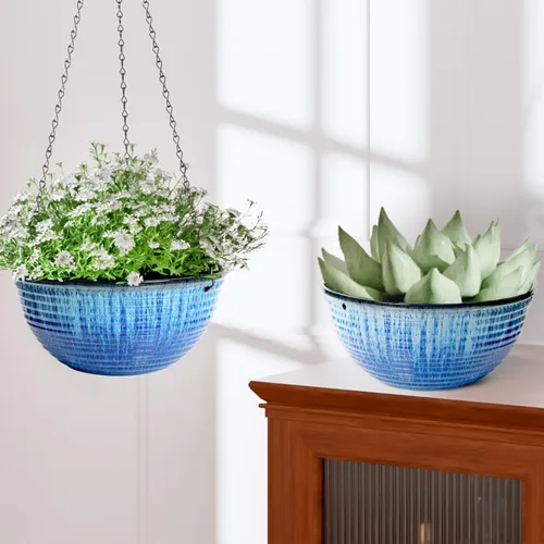 Miniatura 6 de Macetas colgantes de 10 pulgadas para plantas de interior y exterior, paquete de 2 macetas colgantes con orificio de drenaje, macetas colgantes