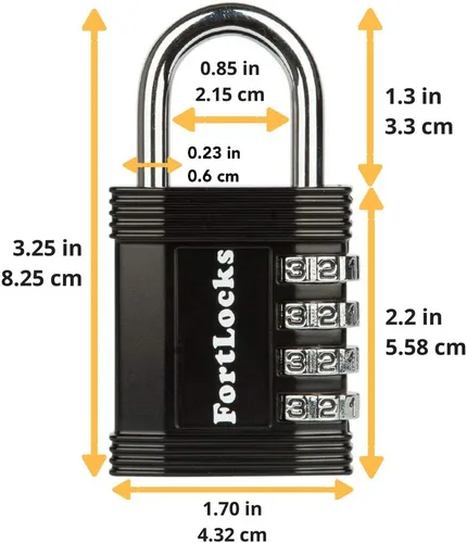 Miniatura 2 de FortLocks Candado – Cerradura de combinación de 4 dígitos para gimnasio al aire libre y escuela, valla, funda y cobertizo – Juego de reinicio