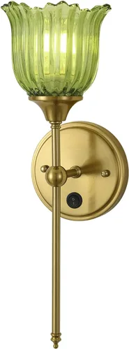 Miniatura 12 de Juego de 2 apliques de pared modernos con pantalla de cristal de flor ámbar, accesorios de luz de pared de tocador de baño de mediados de siglo
