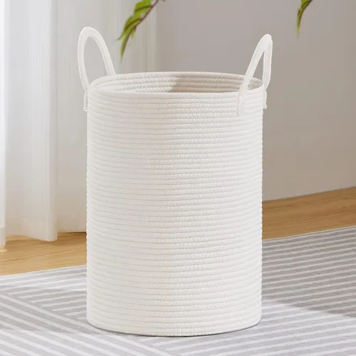 Miniatura 23 de VIPOSCO Cesta de lavandería grande, cesta de almacenamiento de cuerda tejida alta para mantas, juguetes, ropa sucia en la sala de estar, baño, Rayas