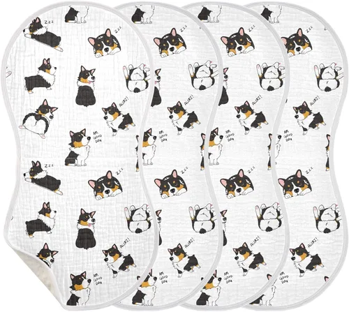 Miniatura 8 de vvfelixl Paños para eructos para bebé, Pembroke Welsh Corgi Tricolor Dog Patrón sin costuras para bebé recién nacido, juego de paños de algodón