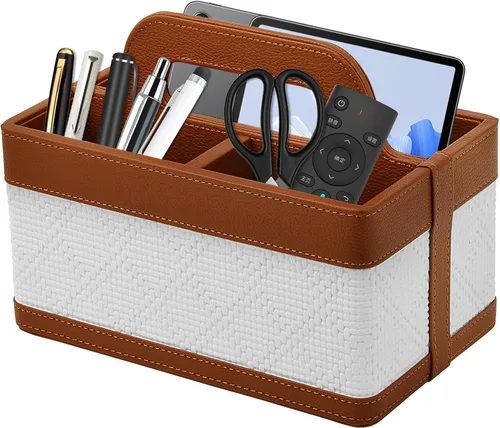 Miniatura 10 de Organizador de Escritorio Caddy con Asa - Soporte Portátil de Cuero PU para Control Remoto - Bolsa de Almacenamiento Tote para Mesita de Noche