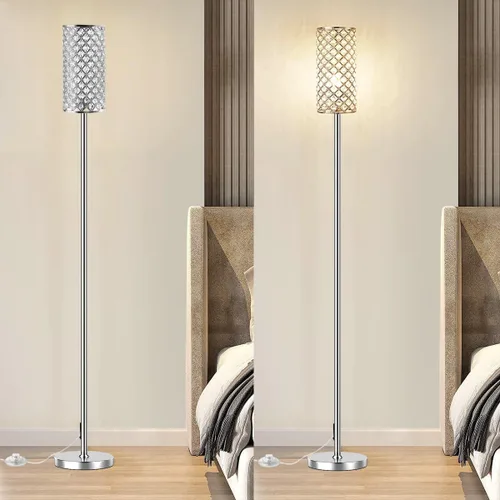 Miniatura 5 de Lámparas de pie de cristal – Moderna lámpara de pie plateada con 3 bombillas LED CCT para decoración elegante del hogar, sala de estar y dormitorio