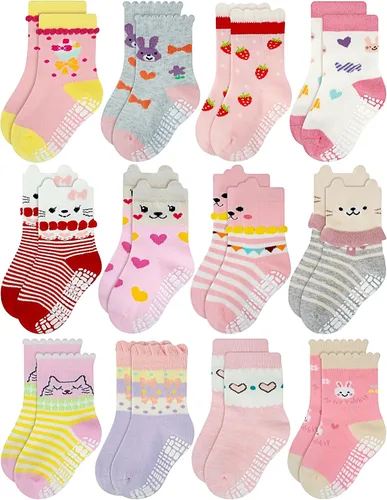 Miniatura 11 de RATIVE Calcetines de algodón antideslizantes antideslizantes con puños para bebés, niños y niñas