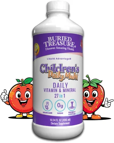 Buried Treasure - Multivitamínico líquido diario para niños, 27 vitaminas y minerales con mezcla de superalimentos, sin azúcar, vegano, sabor