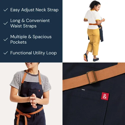 Miniatura 4 de Hedley & Bennett Delantal Esencial – Delantal de Chef con Babero Ajustable y 3 Bolsillos & Anillo para Toalla – Lona de Algodón de 12oz – Azul Azul