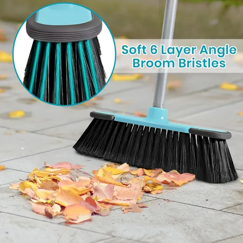 Miniatura 5 de Escoba de interior azul de 54 pulgadas de largo para limpieza de pisos, escoba de barrido para cocina, garaje, vestíbulo, patio y jardín