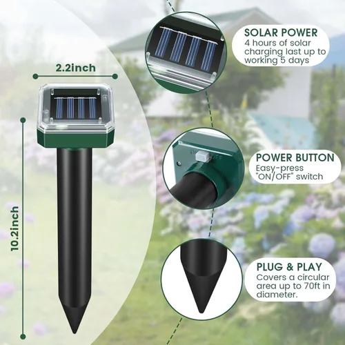 Miniatura 6 de Mole Repellent Solar Powered, Outdoor Yard and Garden Ultrasonic Repeller, Get Rid of Moles Gopher Vole Groundhog Snake Chipmunk, Waterproof Sonic