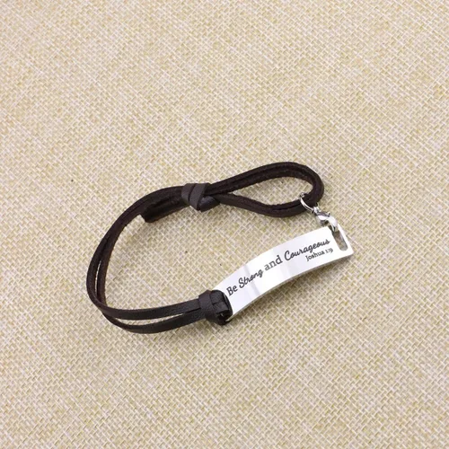 Miniatura 3 de Yiyang Pulsera de cuero inspiradora para mujer, joyería de plata con versículo bíblico grabado cristiano