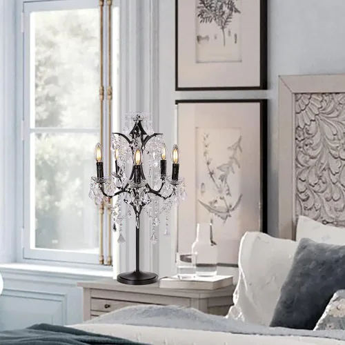 Miniatura 7 de TOCHIC Lámpara de Mesa Tradicional de Granja con 5 Luces, Lámpara de Cristal Artesanal Negra de 30 Pulgadas de Altura para Sala de Estar, Sala