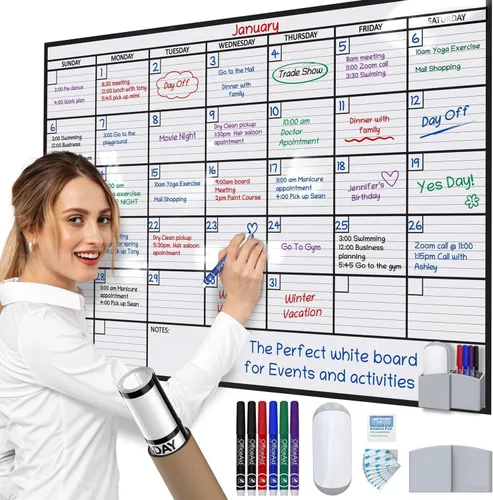 Miniatura 20 de Calendario pequeño de borrado en seco para pared de 17 x 26 pulgadas, mes en blanco para niños, oficina, agenda de aula, planificador mensual
