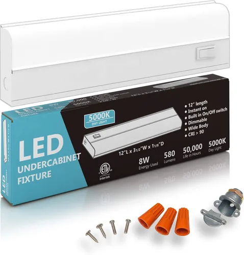 Miniatura 10 de Barra de luz LED para tareas bajo alacena, de 16 W y 24 pulgadas, regulable, CRI>90, 5000 K (luz de día), cuerpo ancho, base de metal de larga 5000K