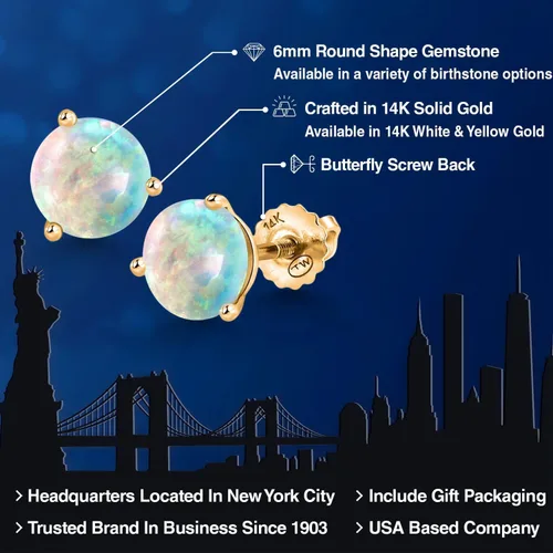 Miniatura 94 de Gem Stone King Aretes de Martini de oro amarillo de 14 quilates Aretes de tuerca de 3 puntas para mujeres y hombres Redondos de 0.236 pulgadas