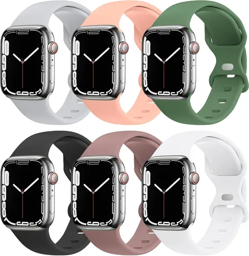 Miniatura 8 de Paquete de 6 correas compatibles con Apple Watch de 1.496 in 1.575 in 1.614 in 1.654 in 1.732 in 1.772 in 1.929 in, correas deportivas de silicona