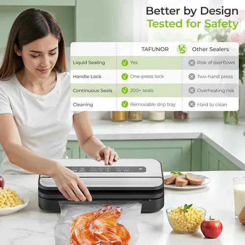 Miniatura 5 de Sellador al vacío, máquina selladora al vacío de alimentos de 90 Kpa con cortador integrado y almacenamiento de bolsas, conservación de alimentos