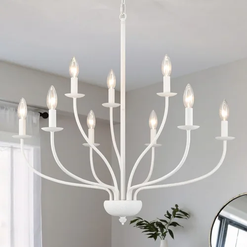 Candelabros de 9 luces blancas para comedor Candelabros de 30 pulgadas para vestíbulo de techos altos Candelabros de velas Iluminación de accesorios