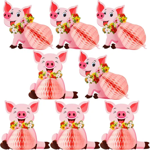 Miniatura 8 de Zonon 4 piezas de decoración de fiesta de cerdo Luau, centros de mesa de tejidos, cerdo rosa, animales de granja, decoraciones para cumpleaños