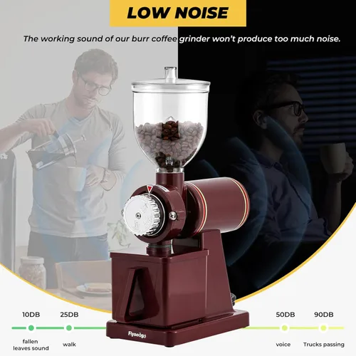 Miniatura 4 de Molinillo de café Burr – Molinillo eléctrico de espresso para uso doméstico y comercial, silencioso y ajustable, con tolva, cepillo, cuchara, rojo