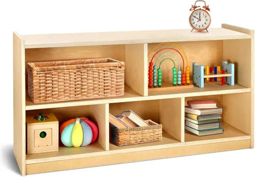 WINGYZ Gabinete de almacenamiento de madera, estantería Montessori de 5 secciones, organizador de almacenamiento de juguetes para niños, estante